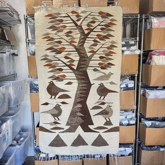 Tree of Life Kilim Birds Rug Wool Tapestry Art Woven Egyptian Pictorial MCM - Picture 4 of 11